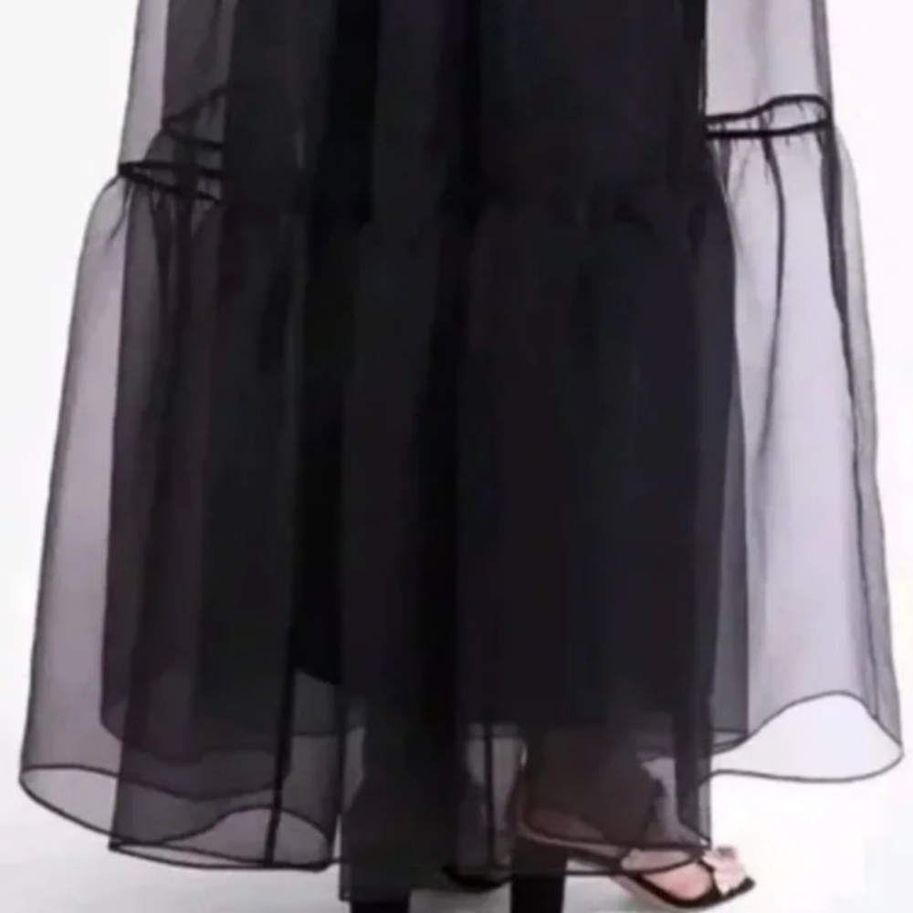 Staud Hyacinth Tiered Organza Overlay Maxi A-Line 2 Piece Dress Black NWT - Picture 9 of 9